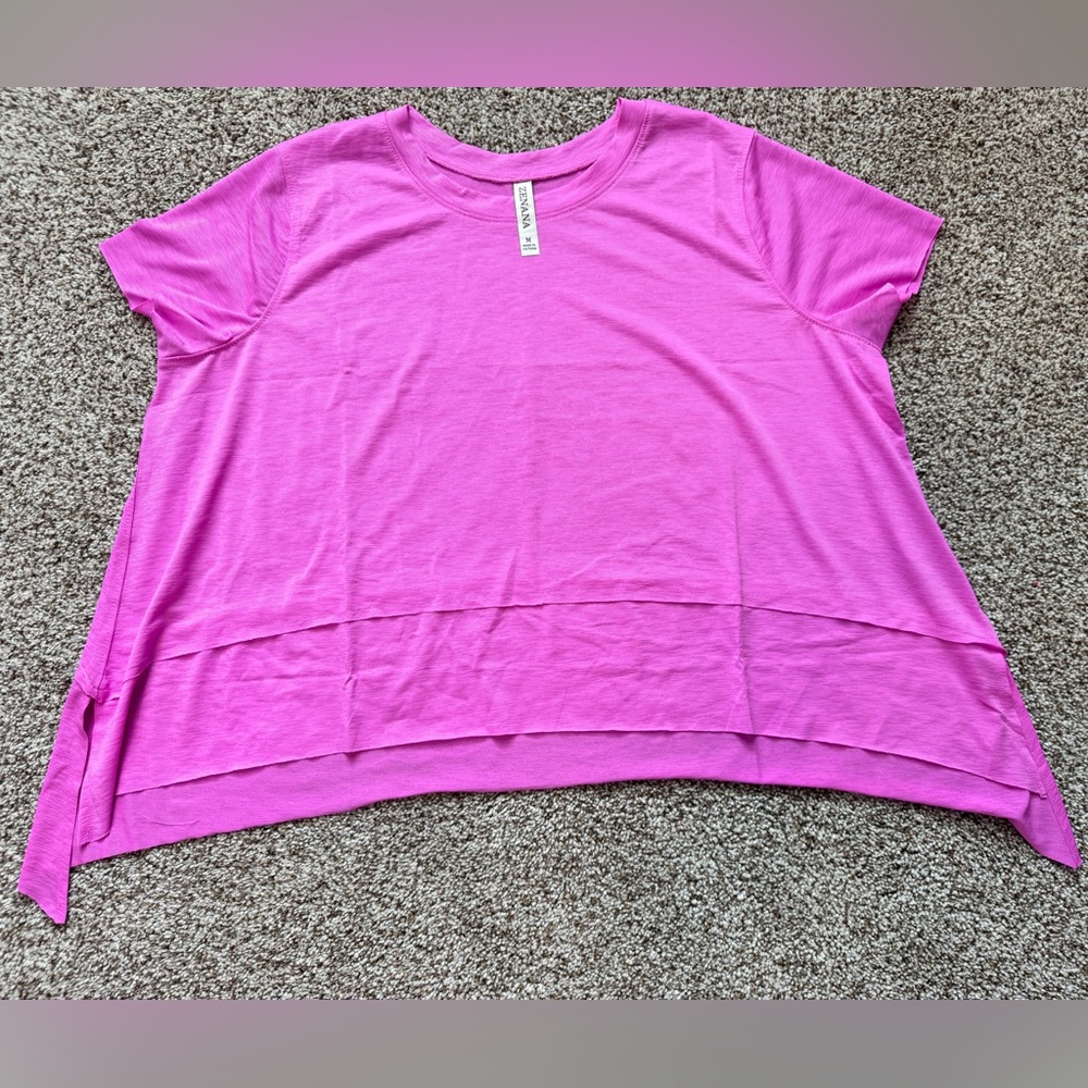 ZENANA•SHARK BITE SIDE SLIT TOP• ZENANA•Bright Pink•STYLE#NST-6321Y - Picture 2 of 8